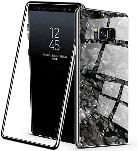 PKeiPo Compatible Samsung Galaxy S8 Plus Case, Magnetic Adsorption PC Frame Coloured Shellfish Pattern Tempered Glass Back Cover with Built-in Magnet Flip with a Screen Protector (Black)
