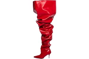 CAGLGLZ Thigh High Boots for Women Wide Calf Stiletto High Heel Over the Knee Pointed Toe Slouchy Stylish Pull On Long Boots