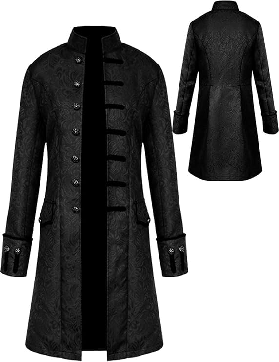 Medieval Clothing Men,Steampunk Coat Men,Halloween Cosplay Costumes Men,Tailcoat Steampunk Gothic Medieval Uniform (Black, 3XL)