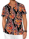LuckLemocor Flame Button Up Shirt Men Short Sleeve