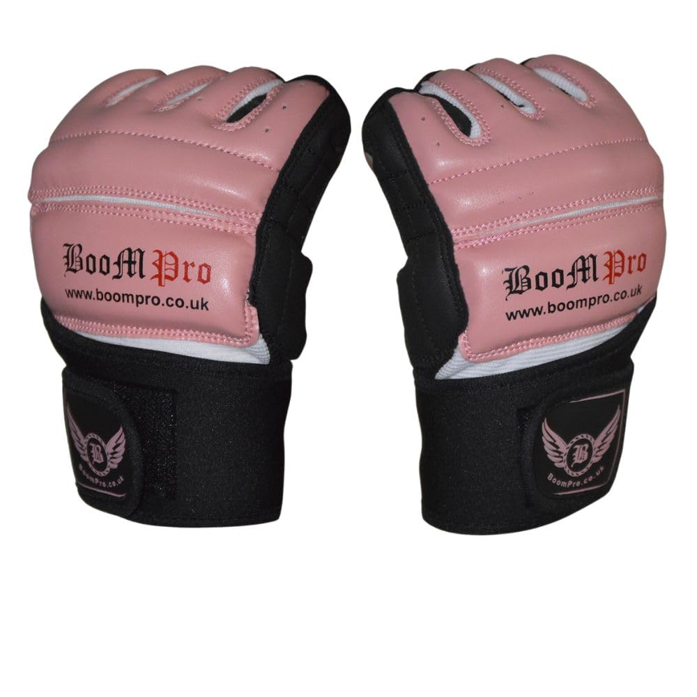 MMA Combat Gloves Unisex – Leather Kickboxing & Punch Bag Gloves with Wrist Support, Gel Padding, Sweat-Proof – Weight Lifting & Cycling Training (Pink, Large)