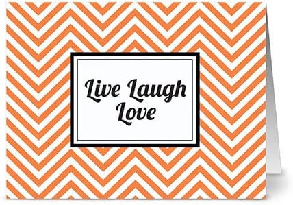 Modern Chevron 'Live Laugh Love' Tangerine - 24 Cards - Blank Cards w/Grey Envelopes Included