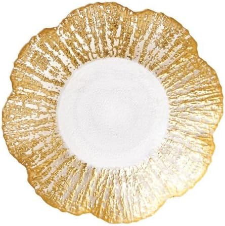 Vietri Rufolo Glass Gold Small Shallow Bowl, Decorative Dish, Fruit & Candy Bowl for Office/Home