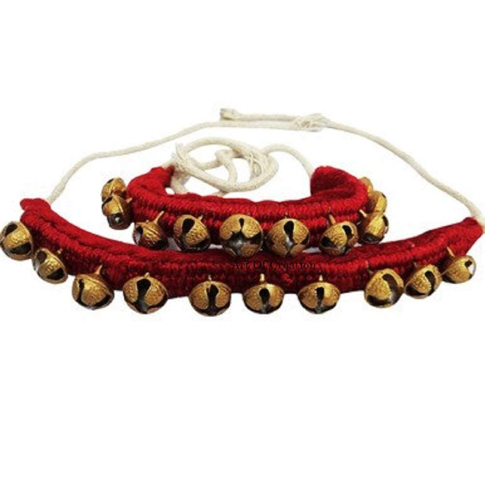 Art Of Creation Kathak Dancing Ghungroo Bells 1 Line Red Paded Indian Classical Dancers Musical Instrument For Bharatnatayam Foot Bracelet Ankle Pair Bells for Men And Women