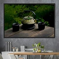 Framed Canvas Wall Art Tea Servings Dark Drinks Farmhouse/Country Group Multicolor Photography Realism Tea - 16x24 inches