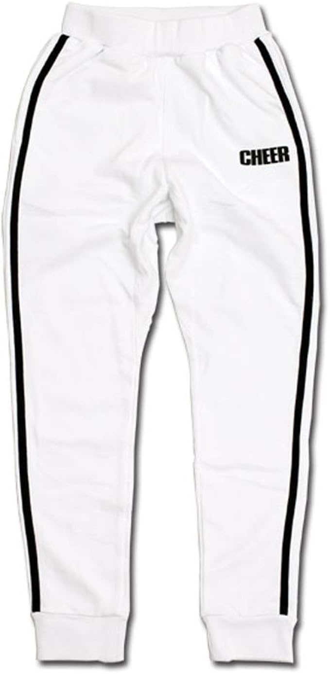 Amazon Cheer チアー ダブルライン スリム フィット スウェット パンツ 黒 白 Cheer レッスン着 ジョガー パンツ スキニー チア ロゴ レディース キッズ ジュニア フィットネス トレーニング ロングパンツ 通販