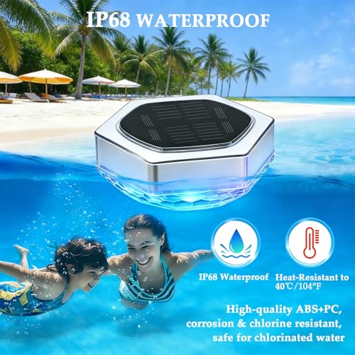 Dekofun Pack of 2 Pool Lighting, Underwater Solar, IP68 Waterproof LED Pool Light with Remote Control, RGB, Timer, 3 Modes, Floating Pool Lighting Lights for Whirlpool, Bath, Spa, Garden, Balcony