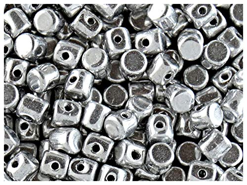 5 Grams Minos Par Puca Bead - Czech Pressed Glass Beads in The Form of a Small Cylinder 2,5x3mm with one Hole, Crystal Ful Labrador (Silver Metallic)