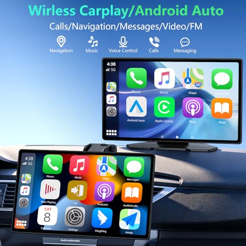 9" Carplay Screen for Car, Portable Wireless Car Play Screen for Apple CarPlay & Android Auto, OTA Updates, Backup Camera, Mirror Link, Voice Control, GPS Navigation, Bluetooth 5.0, FM/AUX