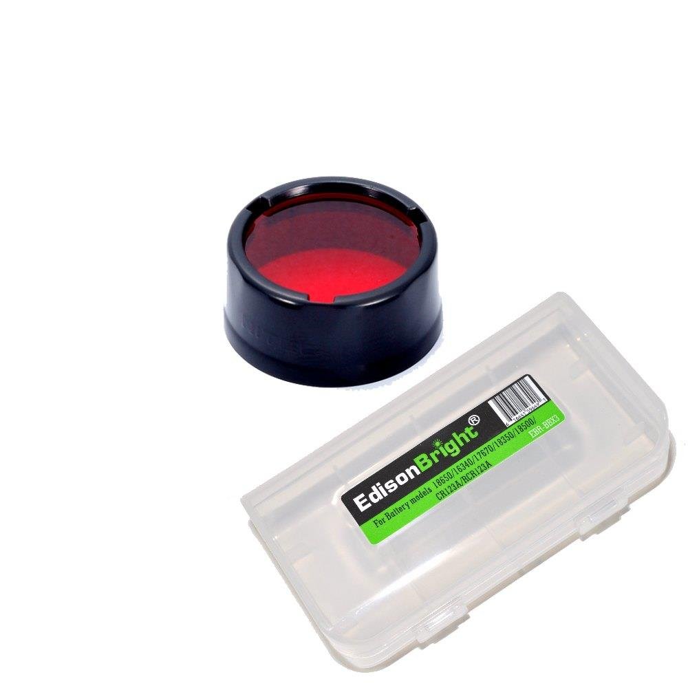 EdisonBrightNitecore Red filter NFR25 with EdisonBright Battery Case for (25.4mm) P12, P10, SRT3, SRT5, EA1, EA2, EC1, EC2, MT21A, MT2C, MH1A, MH2A, MH1C, MH2C