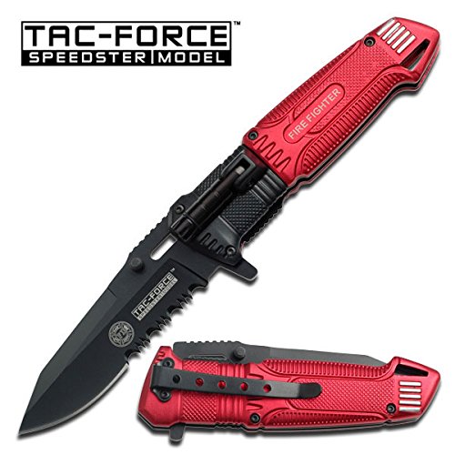 Tac-force RED Fire Fighter Assisted Open Rescue LED Light Pocket Knife