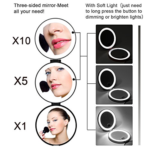Travel Mirror, Magicfly 10X/ 5X/ 1X Travel Magnifying Mirror with Light