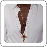 LKingel Gold Long Necklace for Women Colorful Beaded Long Necklace Cross Pendant Necklaces Zircon Y Shape Necklaces Boho Costume Jewelry Accessories