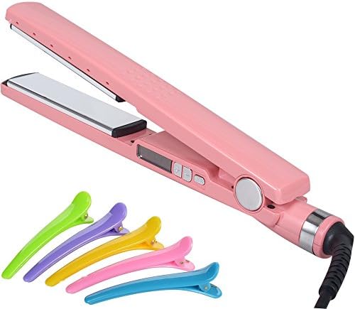 Donop Hair Straighteners - 5 Temperature Level Professional Titanium Plates Flat Iron 1.2 Inch Hairs Straightener Free Bonus With Hair Clips (Titanium, Pink)
