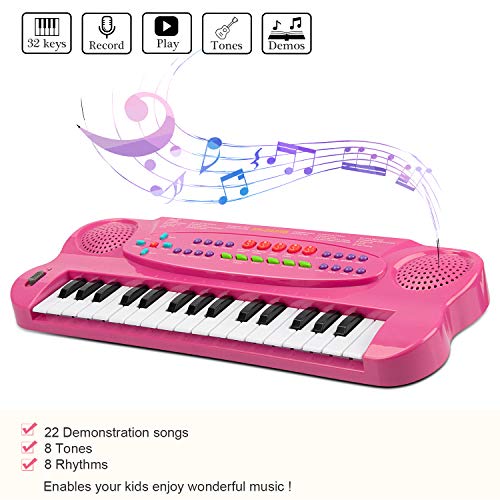 SAOCOOL Toddler Piano Kids Piano, 32 Keys Multifunction Electronic Kids Keyboard Piano Music piano keyboard for kids with Microphone (Pink)