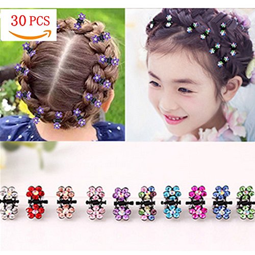 30PCS Hair Claw Clips for Little Girls,Crystal Rhinestone Mix Colored Mini Flower Hair Claw Jaw Clip for Women Girl Kids toddlers (30 pcs)