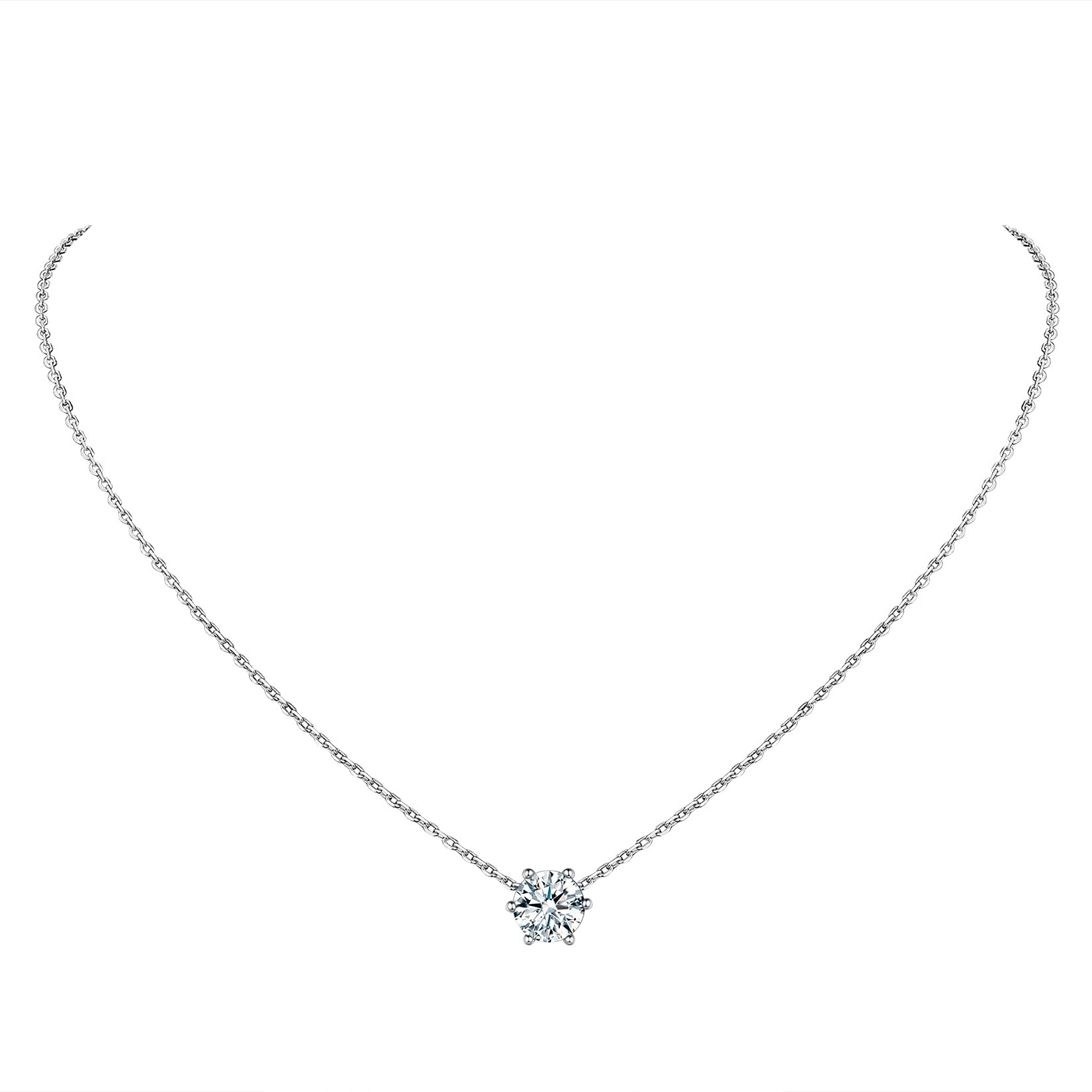 April Birthstone Necklace, Round Cut Cubic Zirconia Pendant Sterling Silver, Womens Birthstone Jewelry, Dainty Crystal Necklace, Birthstone Choker Necklace for Women