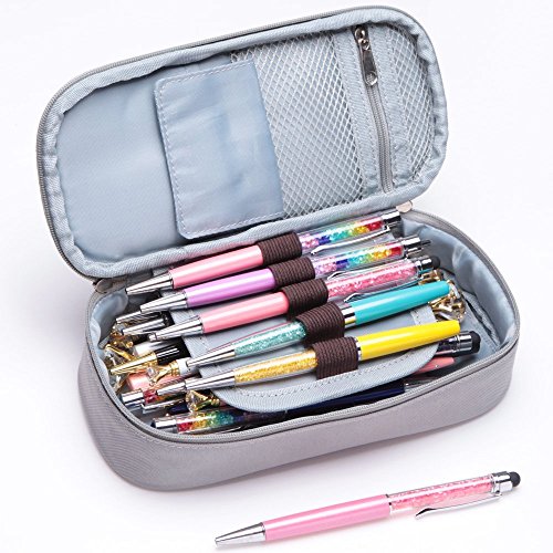 Pencil Case, Big Capacity Pen Bag Stationery Pouch Case Cosmetic Bags for Student Storage Office Organizer (Gray)