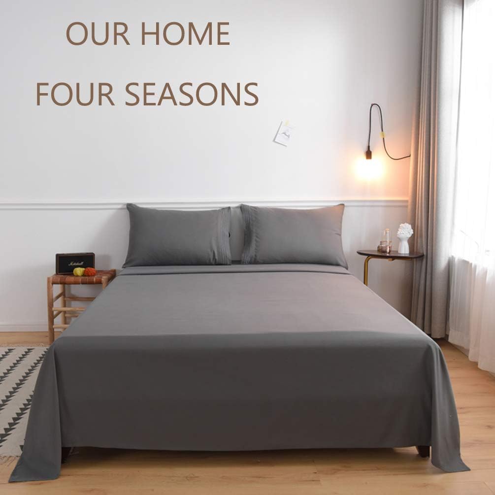 LBRO2M Bed Sheet Set Queen Size 16 Inches Deep Pocket 1800 Thread Count 100% Microfiber Sheet,Bedding Super Soft Hypoallergenic Breathable,Resistant Fade Wrinkle Cool Warm,4 Piece(Dark Grey): Kitchen & Dining