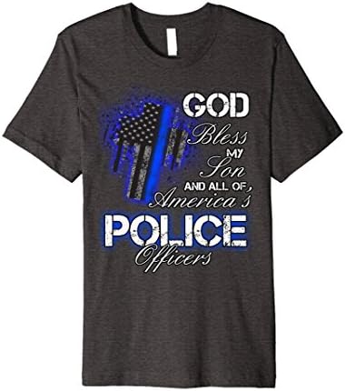 Mens God Bless Police Officer Son premium tee 2XL Dark Heather