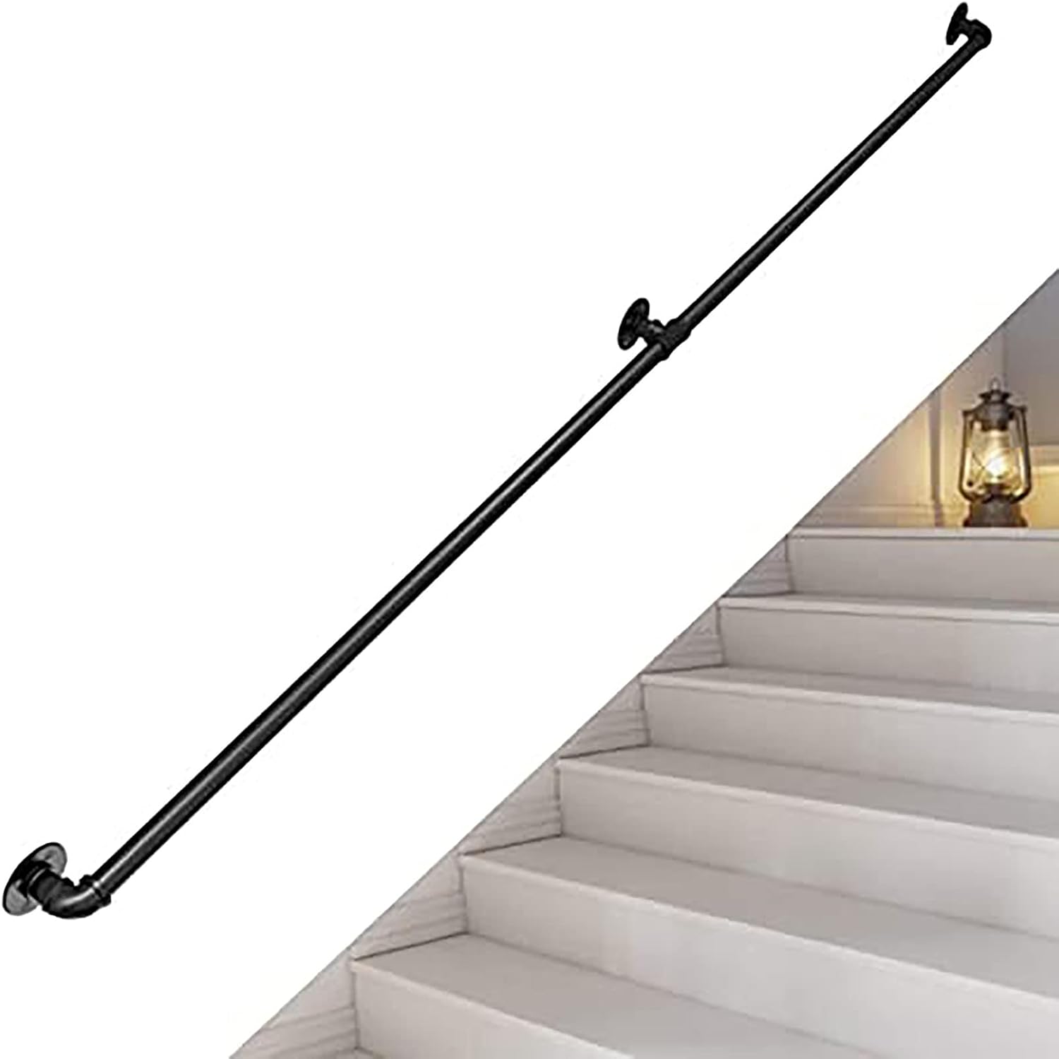 Handrails Stair Black Pipe Handrail, Staircase Handrail Banister with