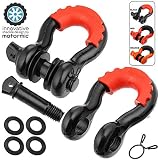 motormic Unique D Ring Shackles 2pack Black - 3/4" Clevis with 7/8" Pin Safety Max 57,000 lbs Break Point - 2 Red Isolators, 8 Washers - Heavy Duty use Tow Strap, Winch, Off Road, Jeep Towing