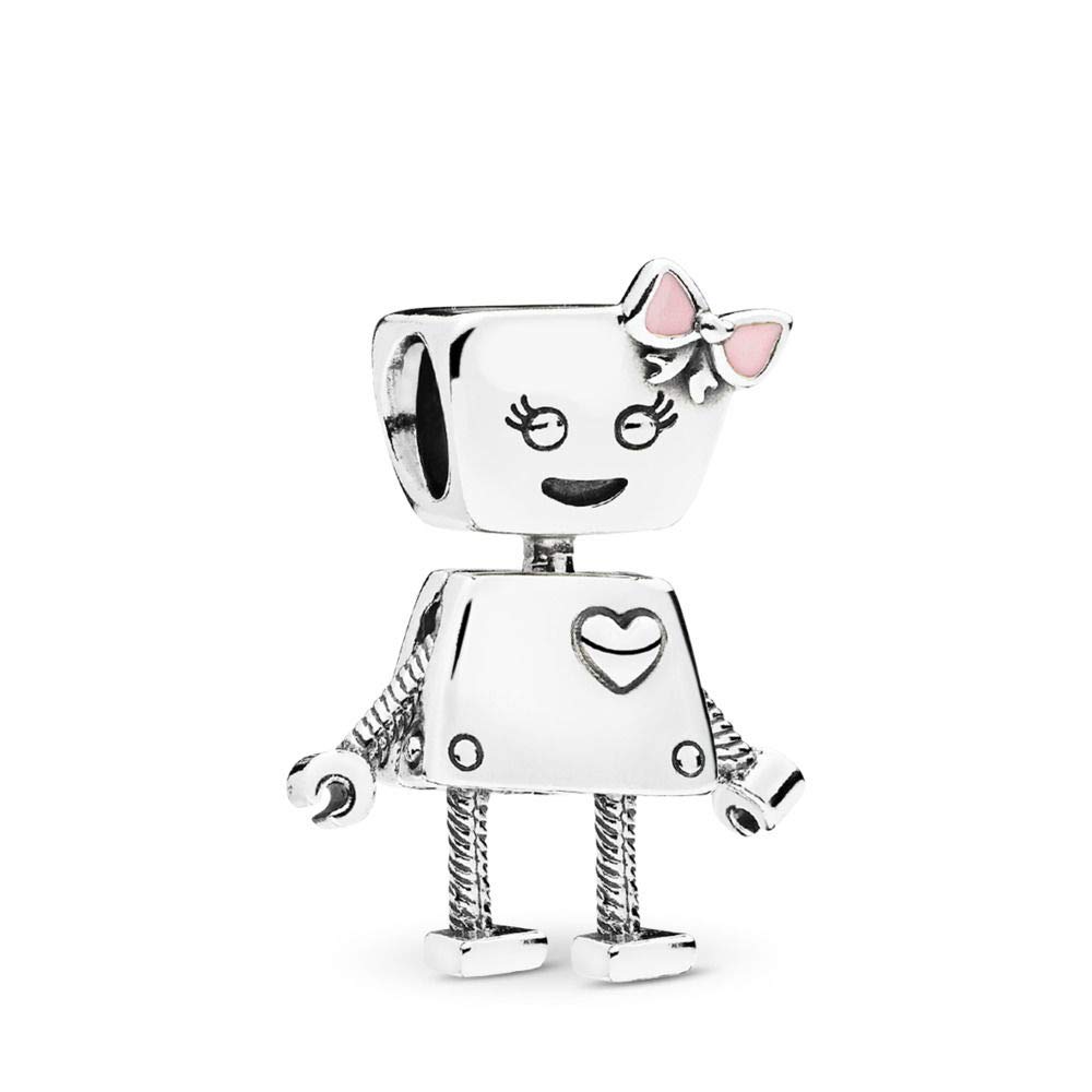 FGT Silver Robot Charm for Bracelets Necklaces Pendants Love Heart Pink Bow Gift for Women Daughter Girls Sisters Girlfriend Wife Mum Granddaughter Family Birthday Valentine
