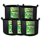 VIVOSUN 5-Pack 3 Gallon Plant Grow Bags, Premium Series Thichkened Non-Woven Aeration Fabric Pots w/Handles - Reinforced Weight Capacity & Extremely Durable (Black)