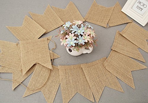 Parfair Dessin 40 Pcs Stiffened Swallowtail Flag Bunting Burlap Banner PreStringed No DIY Garland Decoration for Holidays Camping Halloween Christmas 40 Feet (Natural, Flag 1) - Thumbnail 2