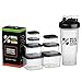 Meal Prep Haven 7 Piece Portion Control Container Kit with Guide and Protein Shaker Bottle, Black Lids