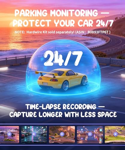 KAWA Dash CAM 2K with Controllo Vocale, Mini Telecamera Anteriore a Sfera, Support Rotable to 360°, Scheda SD da 32G, WiFi Integrato e App, Sensor G, Motore NightEagle, Monitoraggio Parcheggio 24H