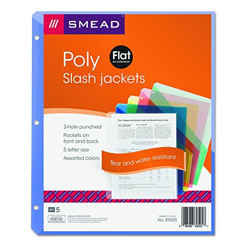 Smead Organized Up Poly Translucent Slash File Jacket, Three-Hole Punched, Letter Size, Assorted Colors, 5 per Pack (89505) - Thumbnail 4