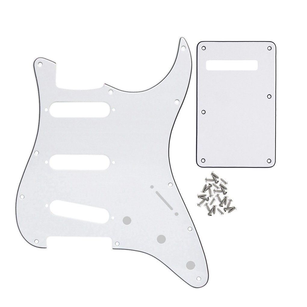 FLEOR Set of Electric Guitar SSS Style Pickguard with Back Plate Mounting Screws for USA/MEX ST Guitar Part,3Ply White/Black/White