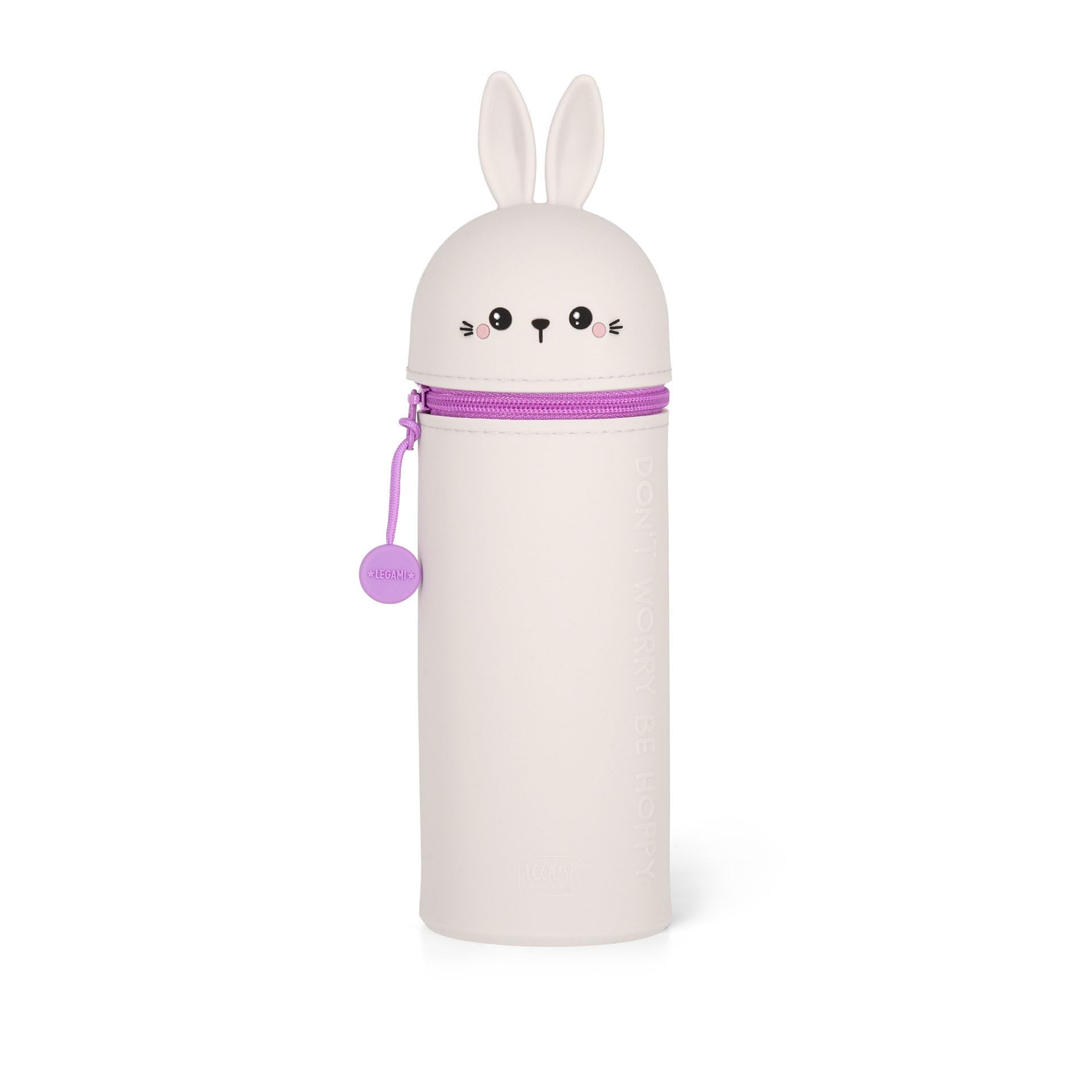 Legami - 2 in 1 Soft Silicone Kawaii Bunny Pencil Case - Zipper Closure, Silicone, Pens Crayons Markers, H 18.5 cm