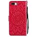 iPhone 8 Plus Case,iPhone 7 Plus Wallet Case, Sun Pattern Embossed PU Leather Magnetic Flip Cover Card Holders & Hand Strap Wallet Purse Case for iPhone 7 Plus / 8 Plus [5.5 Inch] - Red