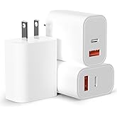 3Pack USB C Charger Block Dual Port QC + PD 3.0 USB C Wall Charger Adapters Compatible with Phone 17/16/15/15 Pro/15 Pro Max/
