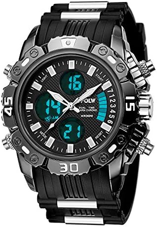 Men's Analog Sports Watch for Men Waterproof Military Wrist Digital Watches With Black Silicone Band