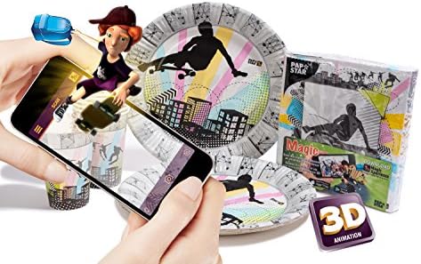 Skater 3D Augmented Reality Party Set Supplies (Napkins + Cups + Paper Plates) - Compatible with iOS &amp; Android - The Ultimate Virtual Reality Tour, Dowload The Magic Xperience APP At No Charge!
