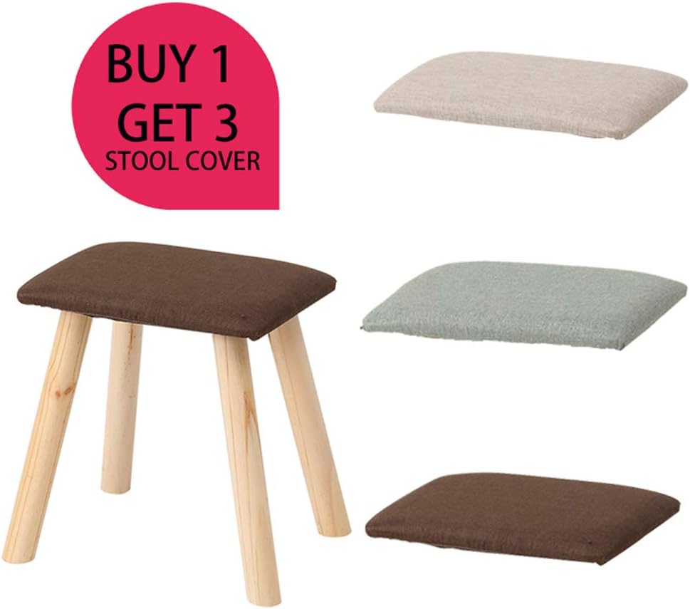 LEPAK Dressing Table Stool,Makeup Vanity Stool Padded Bench Chair with Solid wood Legs and 3 Colors Cloth Cover,Natural Legs