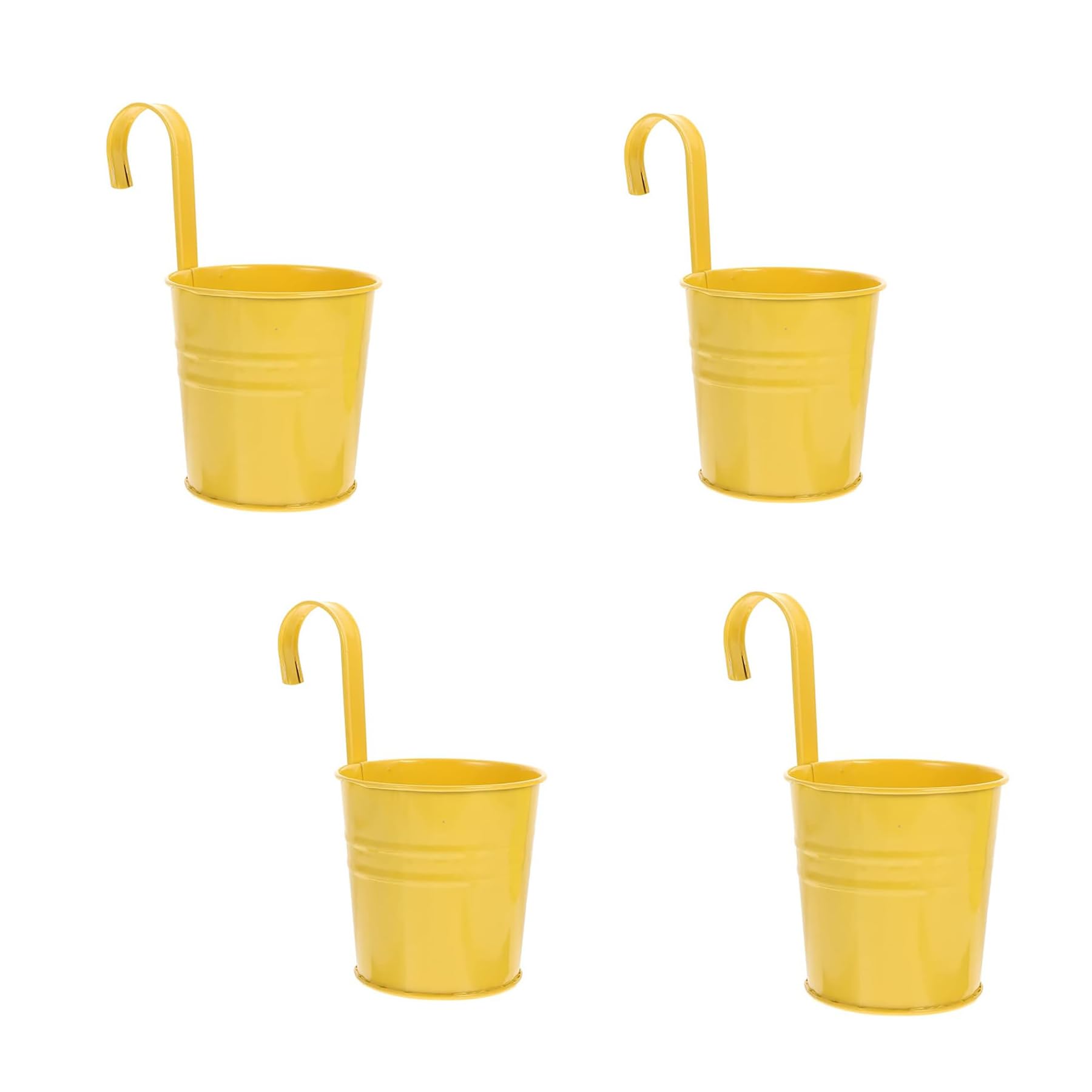 Wensmy 4PCS Metal Hanging Plant Flower Pots with Drainage Hole Fence Balcony Railing Planters Outdoor Garden Pots with Detachable Hooks (Yellow)