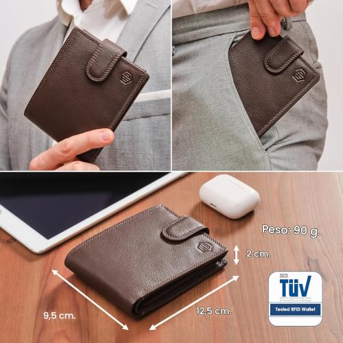 HansGo Men's RFID Leather Wallet, Men's Wallet, Wallet | RFID Blocking Leather Wallet, 14 card slots and space for bills and coins. Lightweight and great for gift