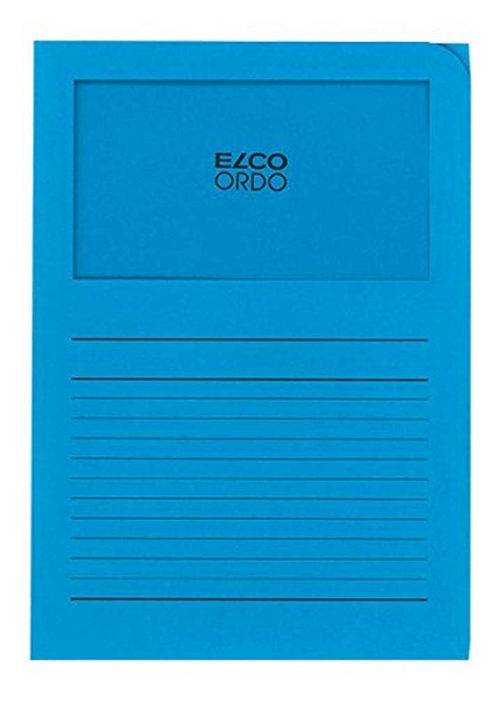 ELCO Ordo Classico 220x310 mm 120GSM Paper Folder with Printing and 180x100 mm Window (Box of 100) - Bright Blue