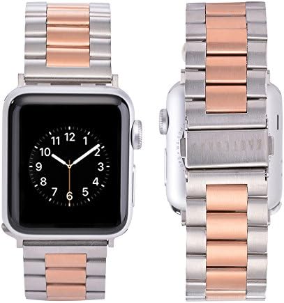 Kanteband Stainless Steel Apple Watch Bands Replacement 42mm - Solid Metal Business Strap for Large iWatch Series 3/2/1 - Adjustment Tools as Free Promotion GIFT, Silver+Rose Gold