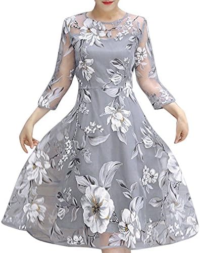 Women's Cocktail Dresses Summer Organza Floral Print Wedding Party Elegant Evening Dress