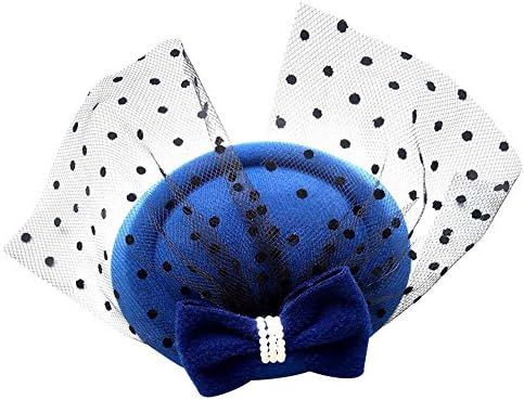 Pop Your DreamElegant Vintage Women Fascinator Hat Pillbox Cocktail Hair Clip with Bowknot Veil Blue