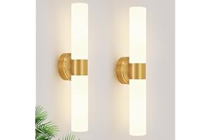 Wall Sconces Set of Two, Modern Bathroom Sconces Wall Lighting with Milky White Glass, Brushed Gold Sconces Wall Decor Set of