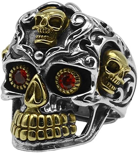 ORKST 925 Sterling Silver Zircon Skull Sculpture Men's Adjustable Ring