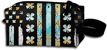 Irish Shamrocks American USA Flag Travel Cosmetic Bag Portable Organizer Multifuncition Handbag