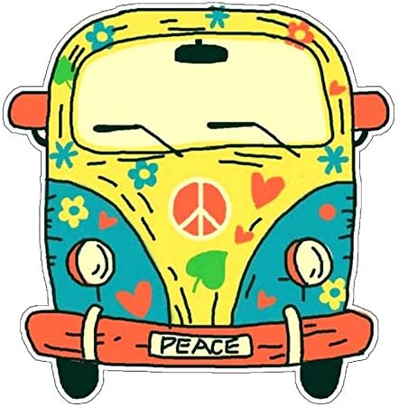 70'S Themed Series - Peace Bus - 3.5" Die Cut Auto Car Vinyl Decal Sticker Flowers Love Hippies Classic Music Emblem Badge Appliques Application