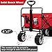 BEAU JARDIN Folding Push Pull Beach Wagon Collapsible Cart 300 Pound Capacity Utility Camping Grocery Canvas Portable Buggies Outdoor Garden Sport Heavy Duty Shopping Wide All Terrain Wheel BG229 Red